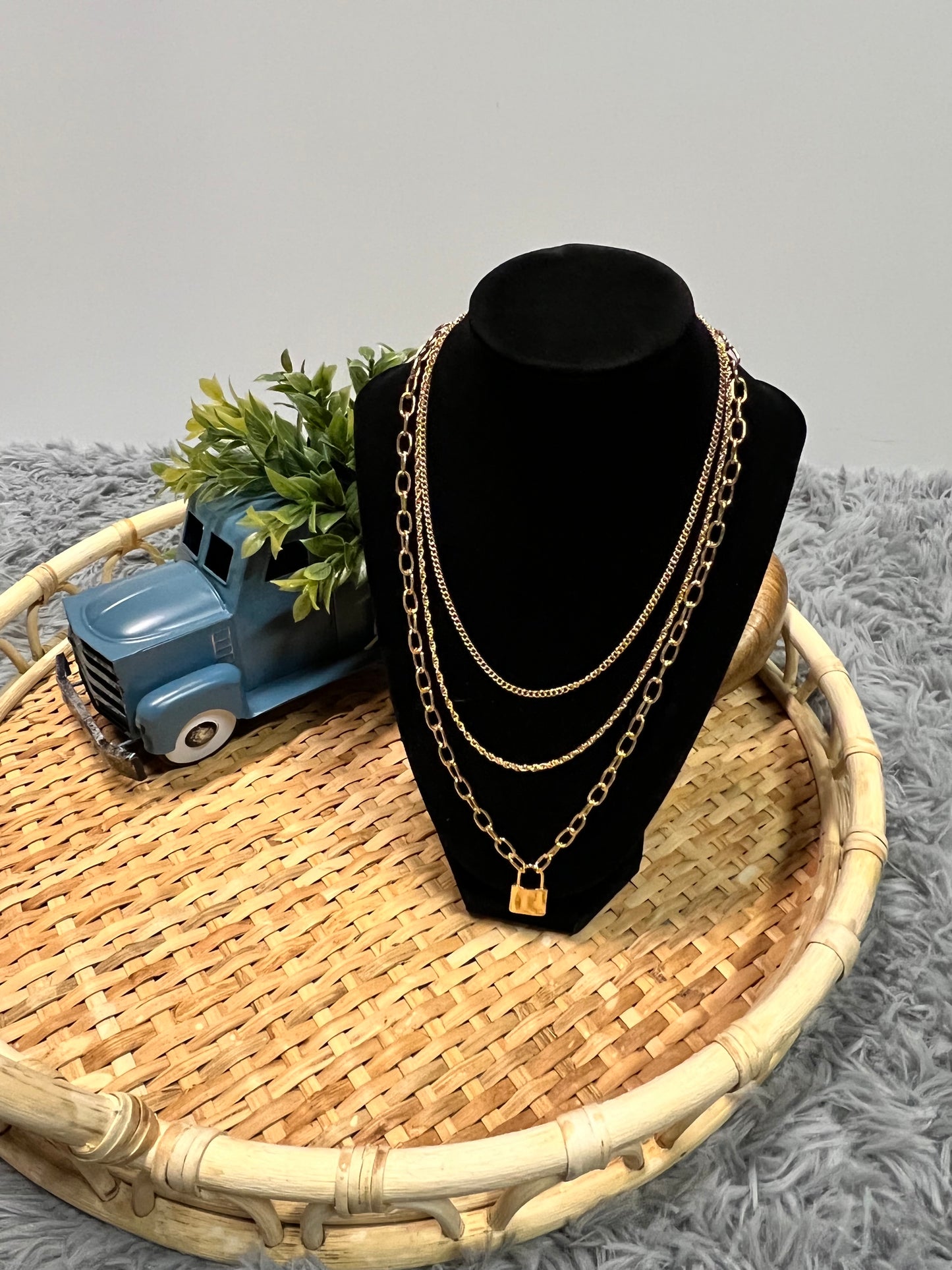 Layered lock necklace